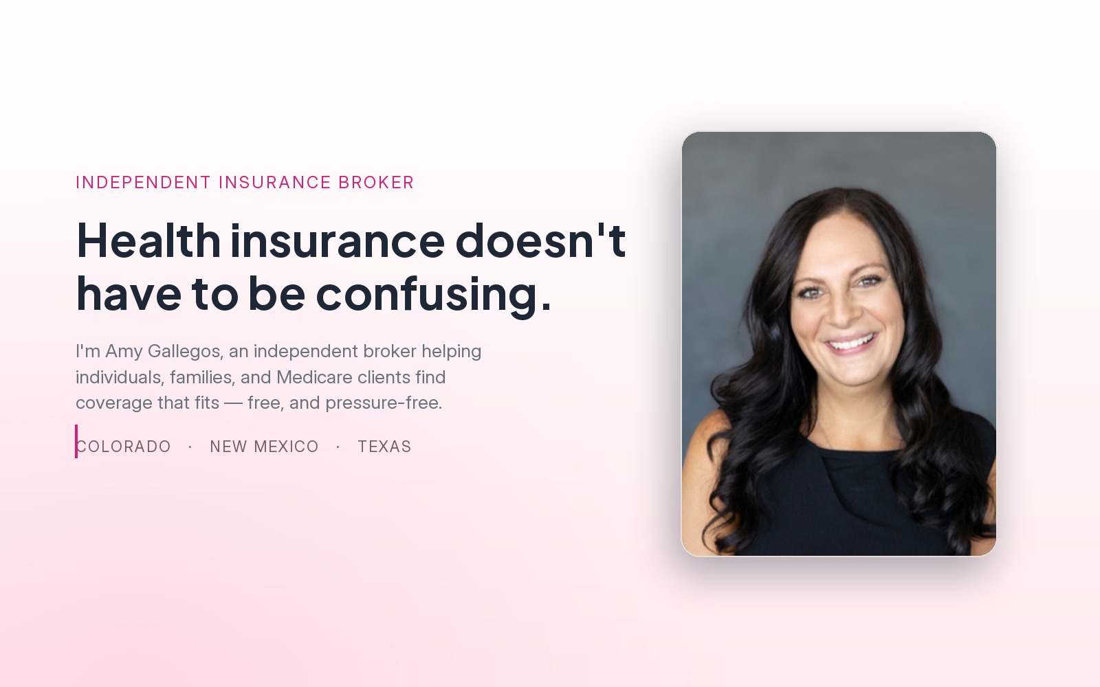 Amy Gallegos Health website, independent health insurance broker