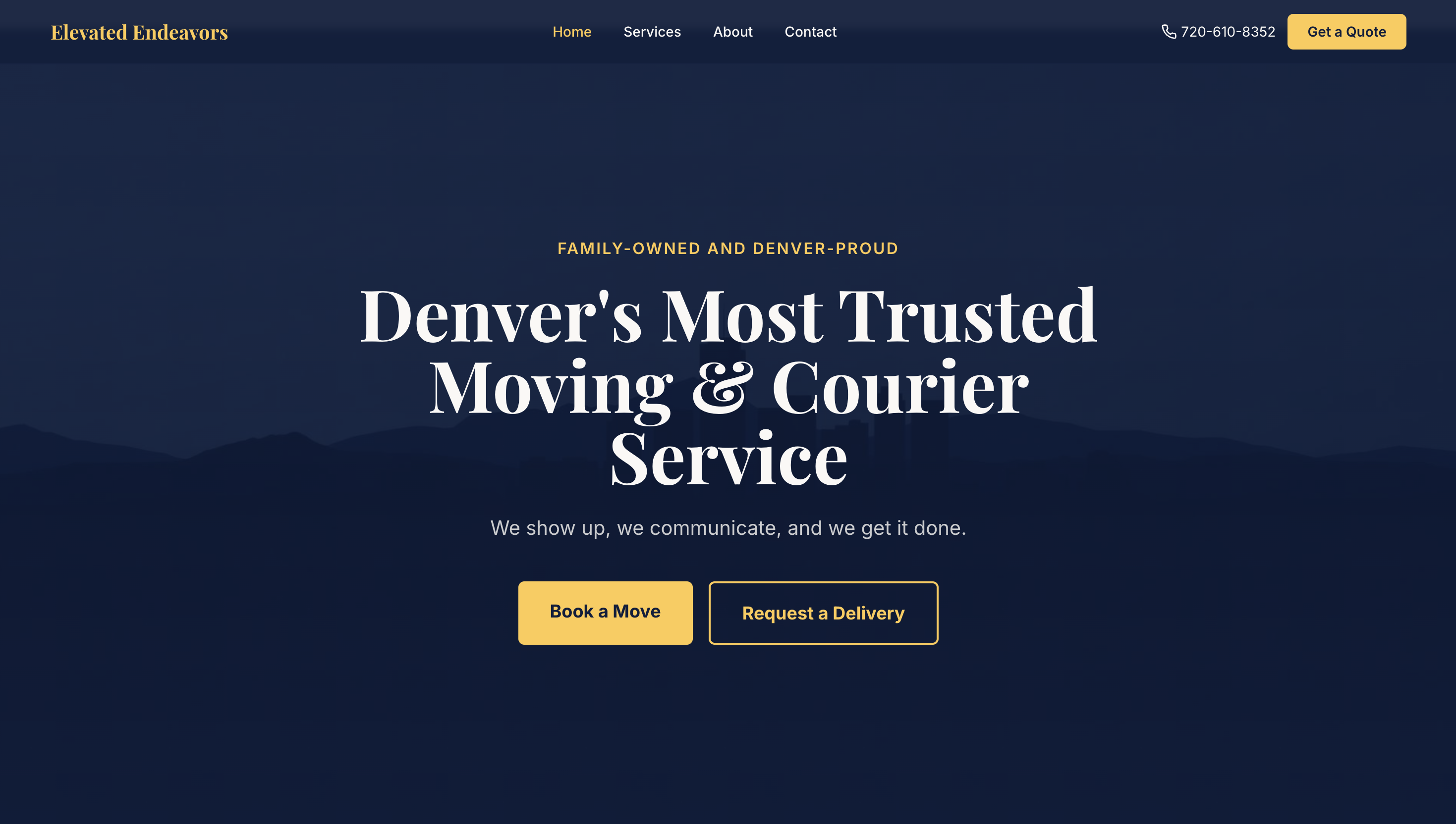 Elevated Endeavors website, Denver moving and courier service